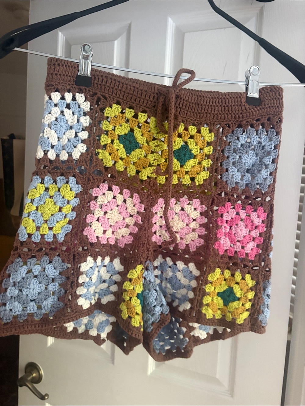 Zara Handmade Crochet Granny Square Brown Multicolor Women's Shorts